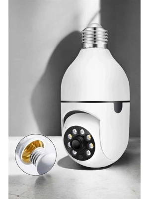 Wifi Kamera Duylu Ampul Görünümlü 360 Derece Dönebilen Ev Kamerası