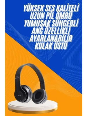 Wireless 5.0 Bluetooth Kablosuz Kulaklık ANC Özellikli Kulak Üstü Ayarlanabilir