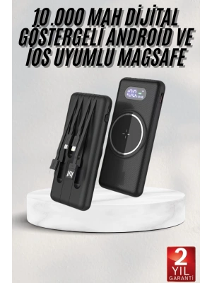 Wireless Powerbank 10000 Mah LED Ekranlı Dahili Kablolu Hızlı Şarj