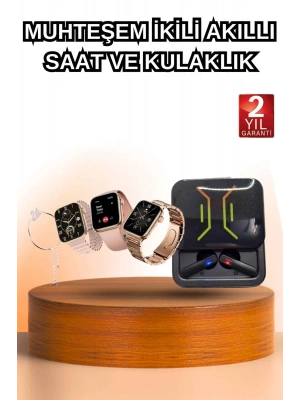 Wireless Şarjlı Akıllı Saat ve Dijital Göstergeli Kablosuz Bluetooth Kulaklık Nabız Ölçer