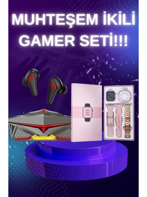 Yeni Nesil Pembe Dokunmatik Ekran Akıllı Saat ve Oyuncu Kulaklığı Kablosuz Bluetooth Kulaklık