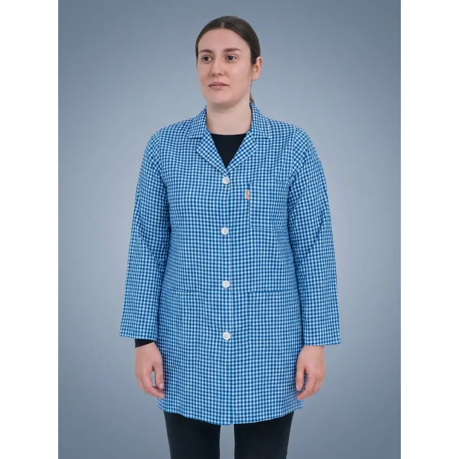 Pötikare Desenli Uzun Kollu Kadın Önlüğü - Saks Mavi