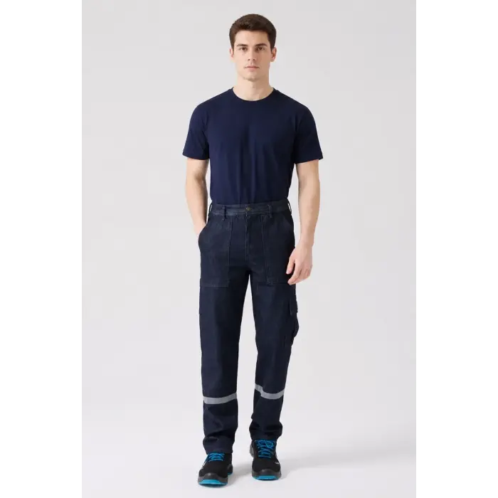 100% Cotton Winter Work Trousers, Gabardine - Blue
