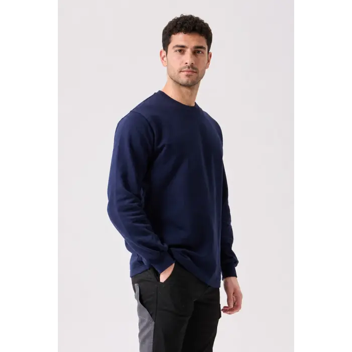 100% Cotton Crew-Neck Sweatshirt, 2-Thread Brushed, Winter - Navy