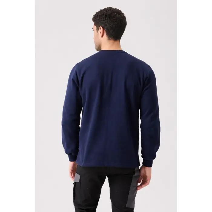 100% Cotton Crew-Neck Sweatshirt, 2-Thread Brushed, Winter - Navy
