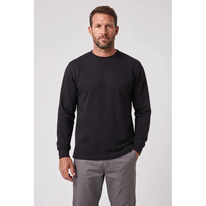 100% Cotton Crew-Neck Sweatshirt, 2-Thread Brushed, Winter - Black