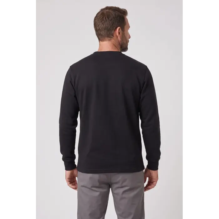 100% Cotton Crew-Neck Sweatshirt, 2-Thread Brushed, Winter - Black
