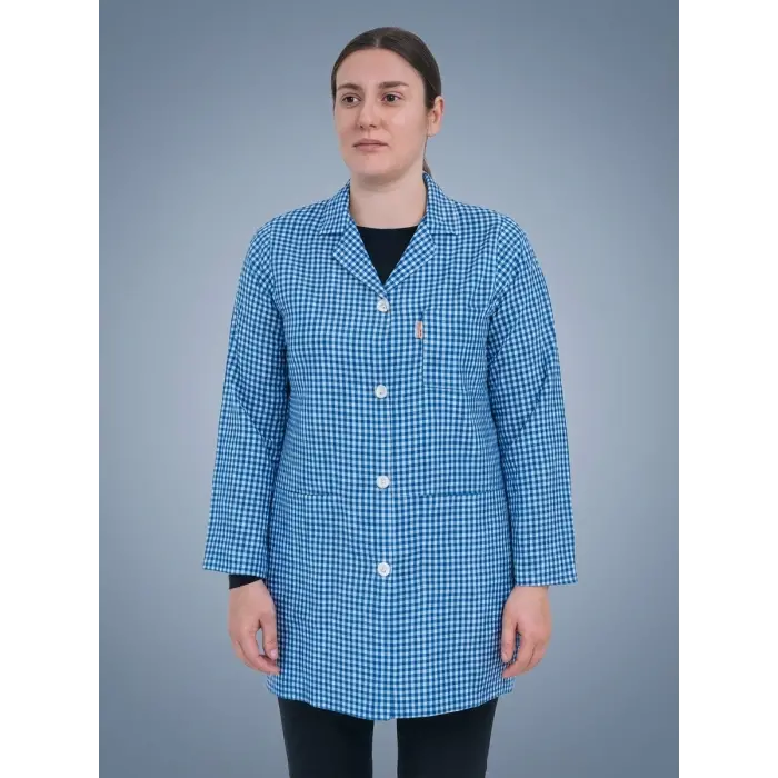 Pötikare Desenli Uzun Kollu Kadın Önlüğü - Saks Mavi
