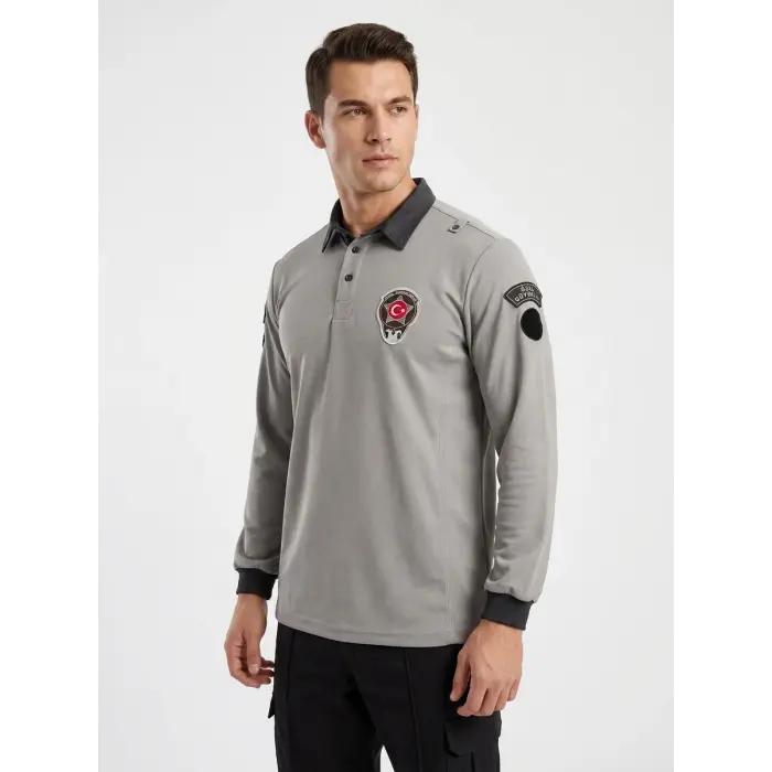 Long-Sleeve Security Staff T-Shirt - Grey/Charcoal