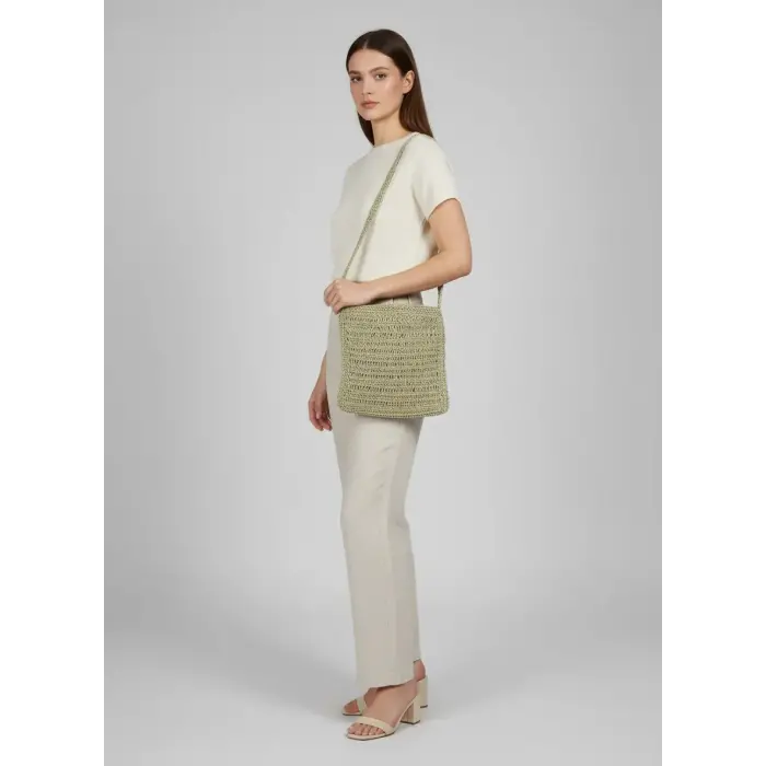 Hand-Knitted Shoulder Bag - Green