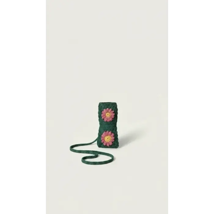 Hand-Knitted Floral Phone and Water Bottle Bag