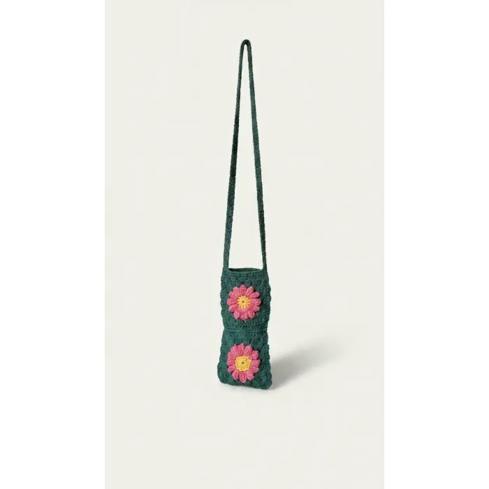 Hand-Knitted Floral Phone and Water Bottle Bag
