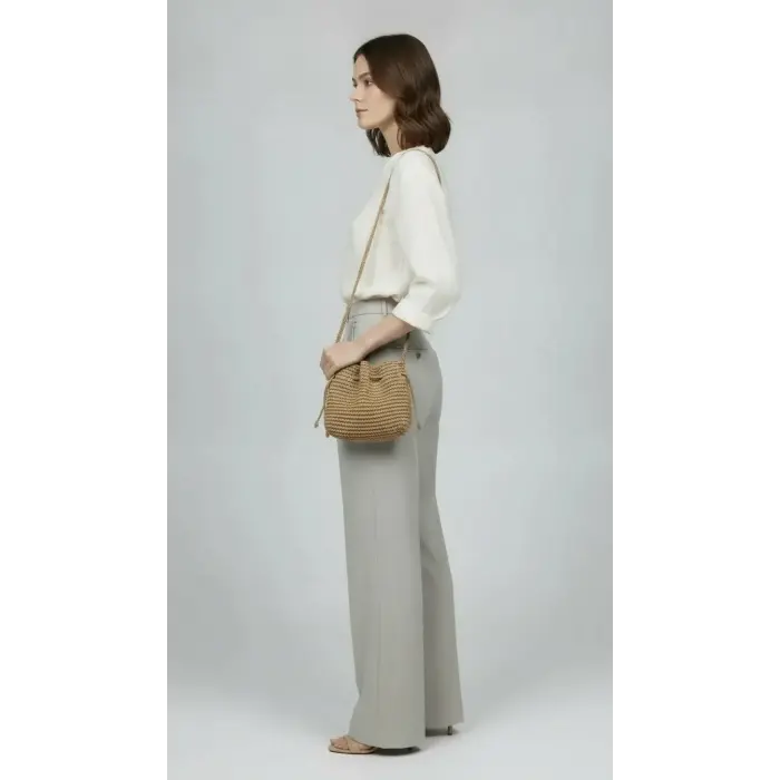 Handmade Paper Rope Drawstring Womens Bag