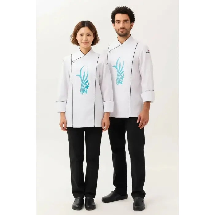 Chef Jacket Polyester-Viscose Alpaca Fabric - White/Black