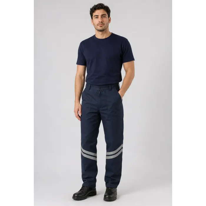 Winter Work Trousers with Reflective Details, 100% Polyester Bonded - Navy