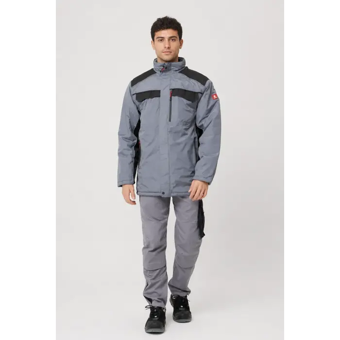 Reflektör Detaylı Parka - Gri-Siyah
