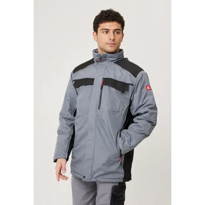 Reflektör Detaylı Parka - Gri-Siyah