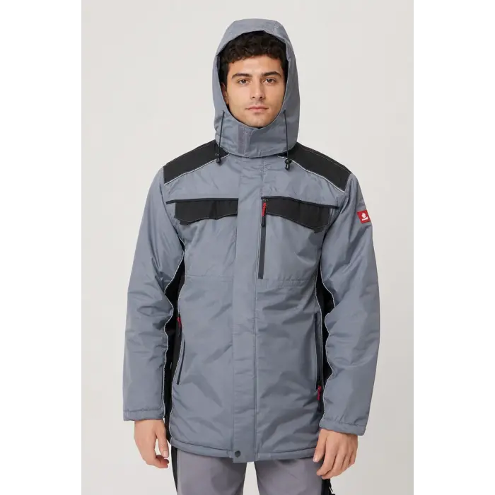 Reflektör Detaylı Parka - Gri-Siyah