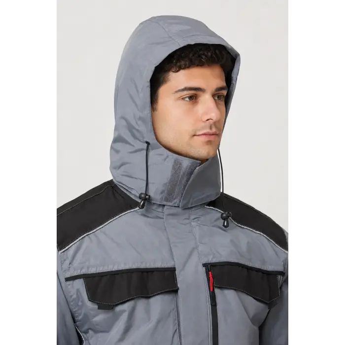 Reflektör Detaylı Parka - Gri-Siyah