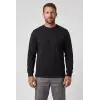100% Cotton Crew-Neck Sweatshirt, 2-Thread Brushed, Winter - Black