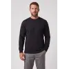 100% Cotton Crew-Neck Sweatshirt, 2-Thread Brushed, Winter - Black
