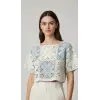 El Yapımı Çiçek Motifli Koton Crop Bluz