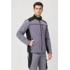 Fermuarlı Cepli Softshell Mont - Gri-Siyah