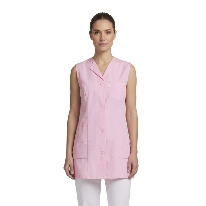 Alpaka Önden Düğmeli Kolsuz Kadın İş Önlüğü - Pembe