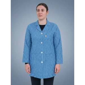 Pötikare Desenli Uzun Kollu Kadın Önlüğü - Saks Mavi