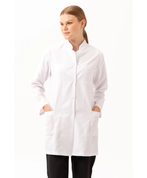 Adiantum Kadın Doktor Öğretmen Laboratuvar Önlüğü - Beyaz, Uzun Kollu, Rahat Kesim