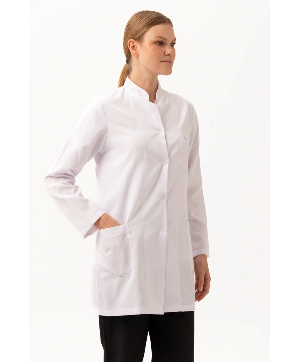 Adiantum Kadın Doktor Öğretmen Laboratuvar Önlüğü - Beyaz, Uzun Kollu, Rahat Kesim