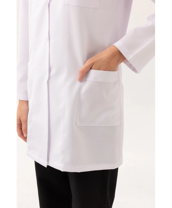 Adiantum Kadın Doktor Öğretmen Laboratuvar Önlüğü - Beyaz, Uzun Kollu, Rahat Kesim