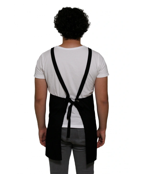 Barbanza Siyah Askılı Şef Önlüğü – Dayanıklı Kumaş, Mutfak Ve Barista Önlüğü