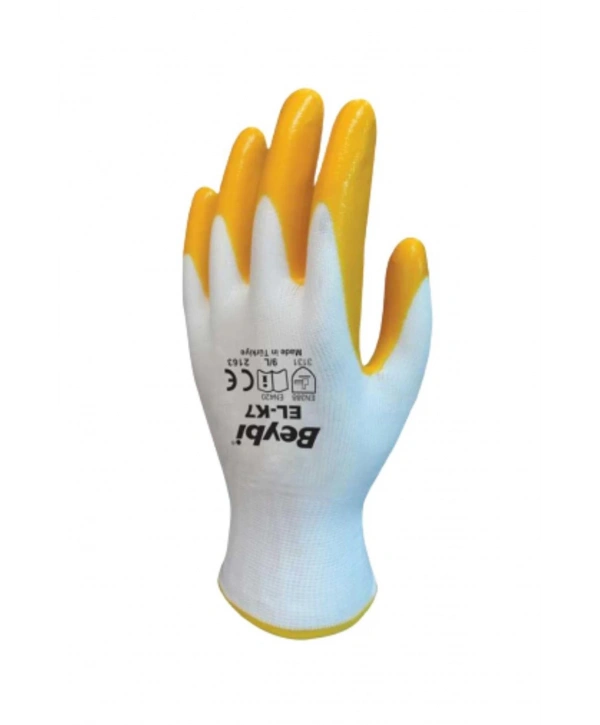 Beybi Elk-7 Pn7 Nitril Kaplamalı İş Eldiveni Dayanıklı Esnek Kaymaz Kavrama Polyester Astar