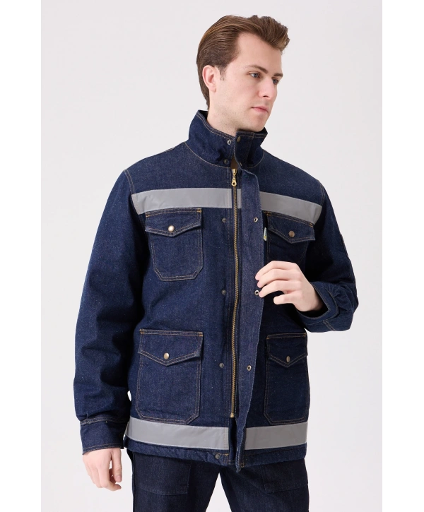 Buhara Mont Kot Kumaş Reflektörlü İş Montu Kışlık Erkek Soğuk Hava Dayanıklı Dış Giyim