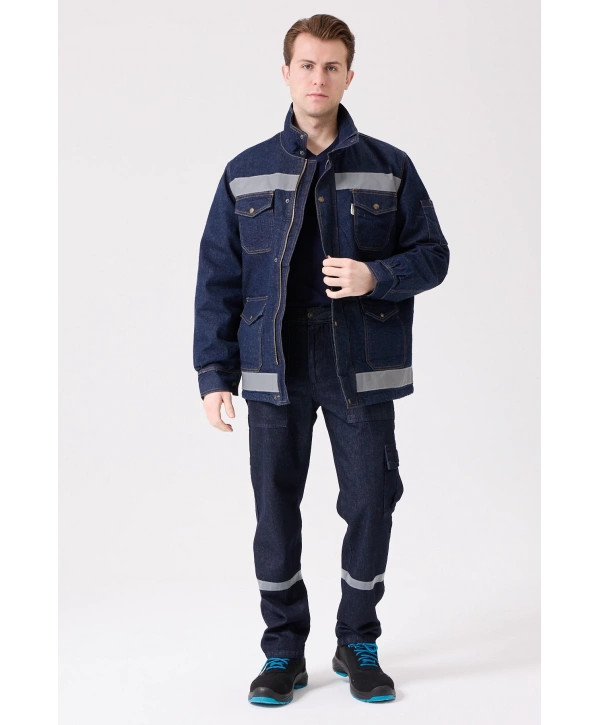 Buhara Mont Kot Kumaş Reflektörlü İş Montu Kışlık Erkek Soğuk Hava Dayanıklı Dış Giyim