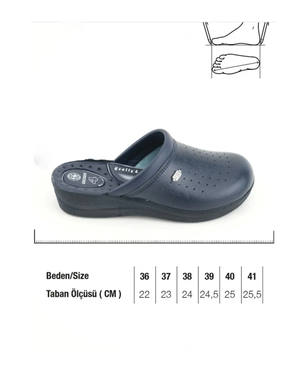 Gezer Sabo Terlik 4 Nokta Destekli Ortopedik Hemşire Aşçı Terliği Lacivert