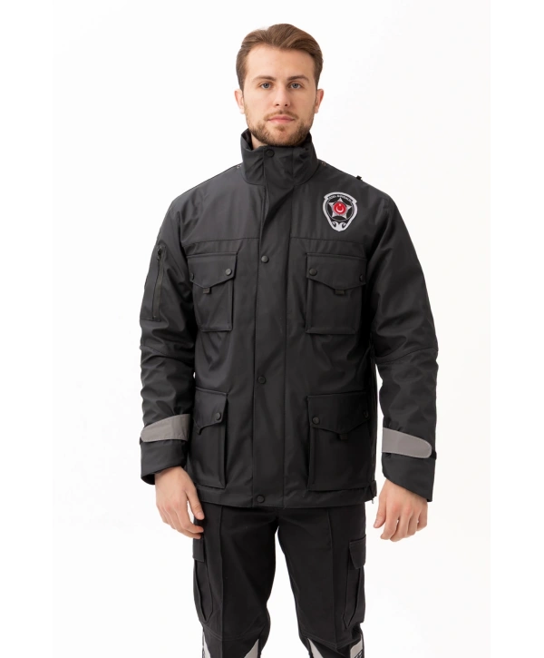 Güvenlik Kıyafeti Km Kaban Soğuk Havalara Dayanıklı Reflektörlü Kışlık Mont Modeli