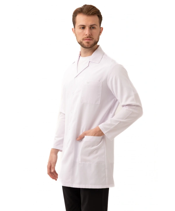 Hedera Erkek Önlük Beyaz Renk Düğmeli Uzun Kollu Temiz Görünümlü Profesyonel İş Önlüğü