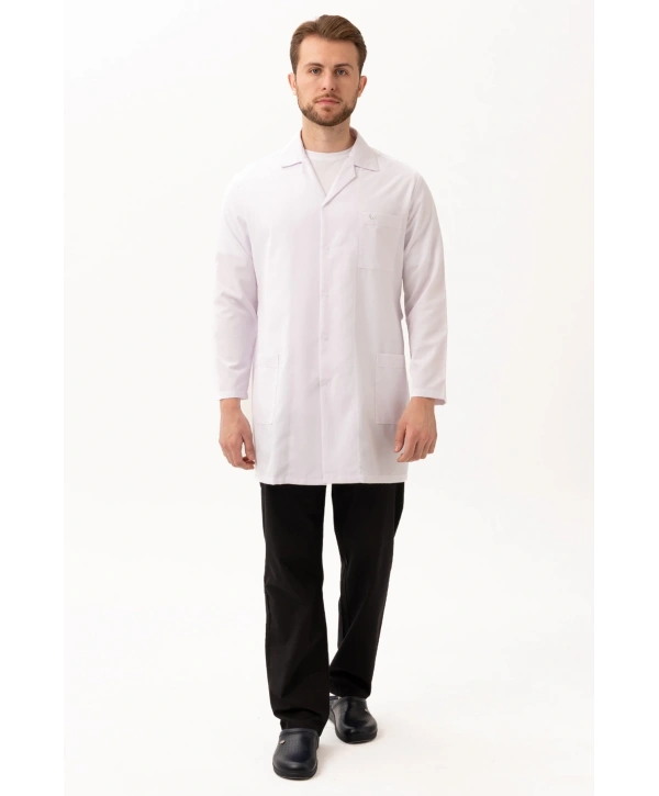 Hedera Erkek Önlük Beyaz Renk Düğmeli Uzun Kollu Temiz Görünümlü Profesyonel İş Önlüğü