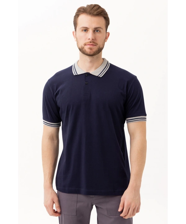 Hornet Polo Tişört - Şeritli Yaka Ve Kol Detaylı Lacivert Erkek Polo Tişört Şık Tasarım