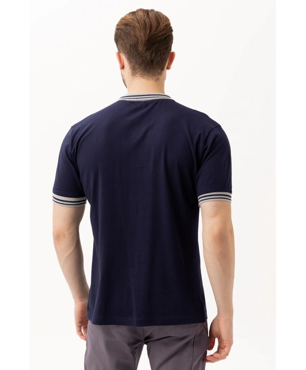 Hornet Polo Tişört - Şeritli Yaka Ve Kol Detaylı Lacivert Erkek Polo Tişört Şık Tasarım