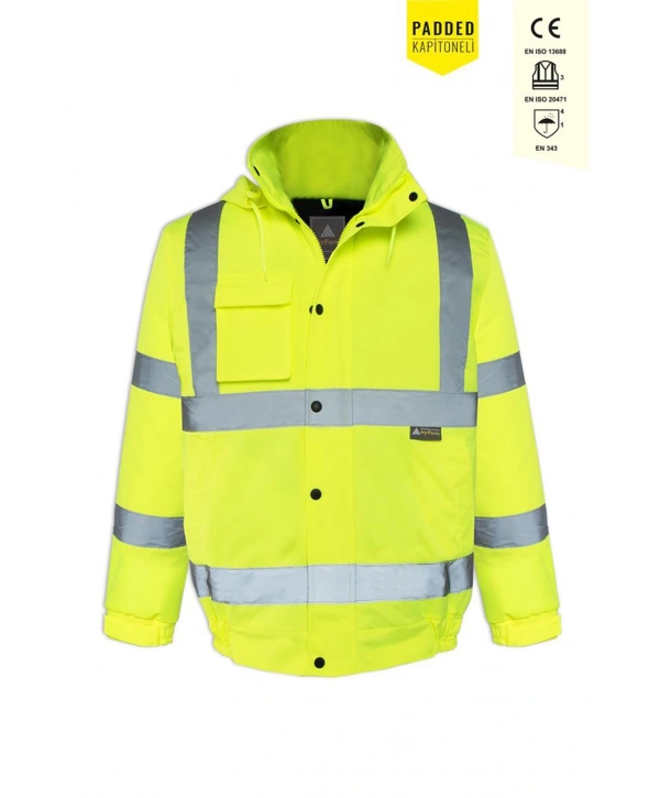 Olympus Essential Hi Vis Bomber Lined Reflektörlü Kışlık Mont Su Geçirmez Soğuk Hava Koruyucu