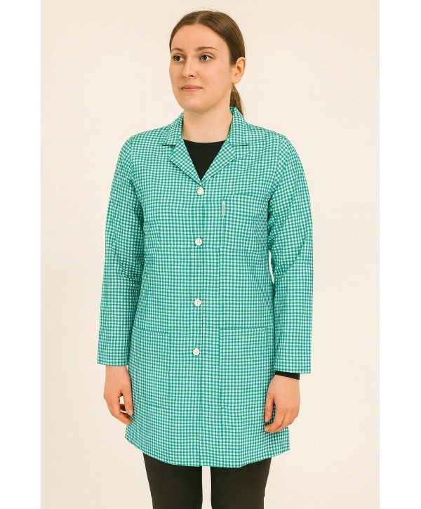 Pötikare Desenli Uzun Kollu Kadın Çalışma Önlüğü – Rahat, Dayanıklı Ve Şık Model