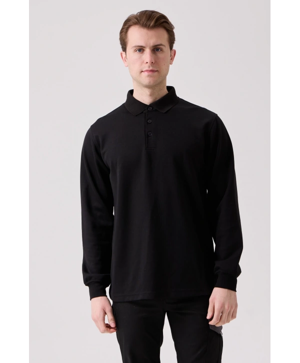 Sanfords Polo Sweatshırt – Erkek Siyah Uzun Kollu Polo Yaka Sweatshirt