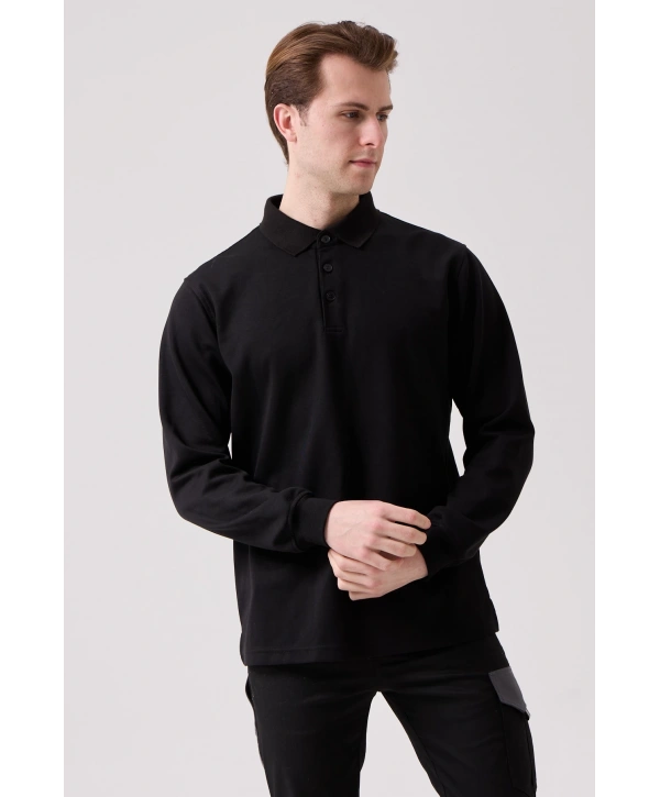 Sanfords Polo Sweatshırt – Erkek Siyah Uzun Kollu Polo Yaka Sweatshirt