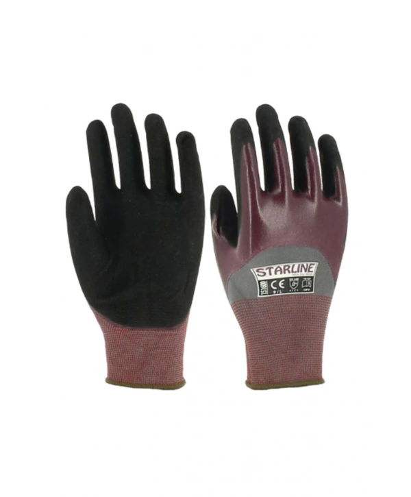 Starline E-151600 Köpük Nitril Kaplamalı İş Eldiveni Dayanıklı Kaymaz Tutuşlu Polyester Astar