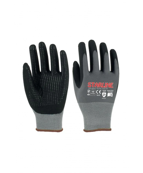 Starline E-92 Micro Köpük Puanlı Nitril Kaplamalı İş Eldiveni Yüksek Tutuş Ve Dayanıklılık