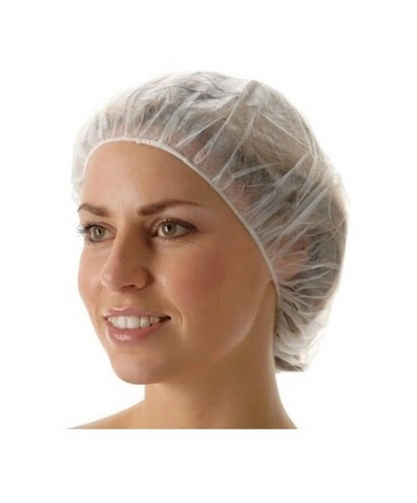 Tek Kullanımlık Kağıt Bone 100 Adet Hijyenik Nefes Alabilen Lastikli Saç Koruyucu Bone Beyaz