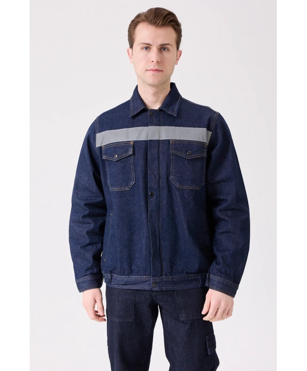 Tulipa Kot Mont Erkek İş Güvenliği Reflektörlü Dayanıklı Denim Ceket